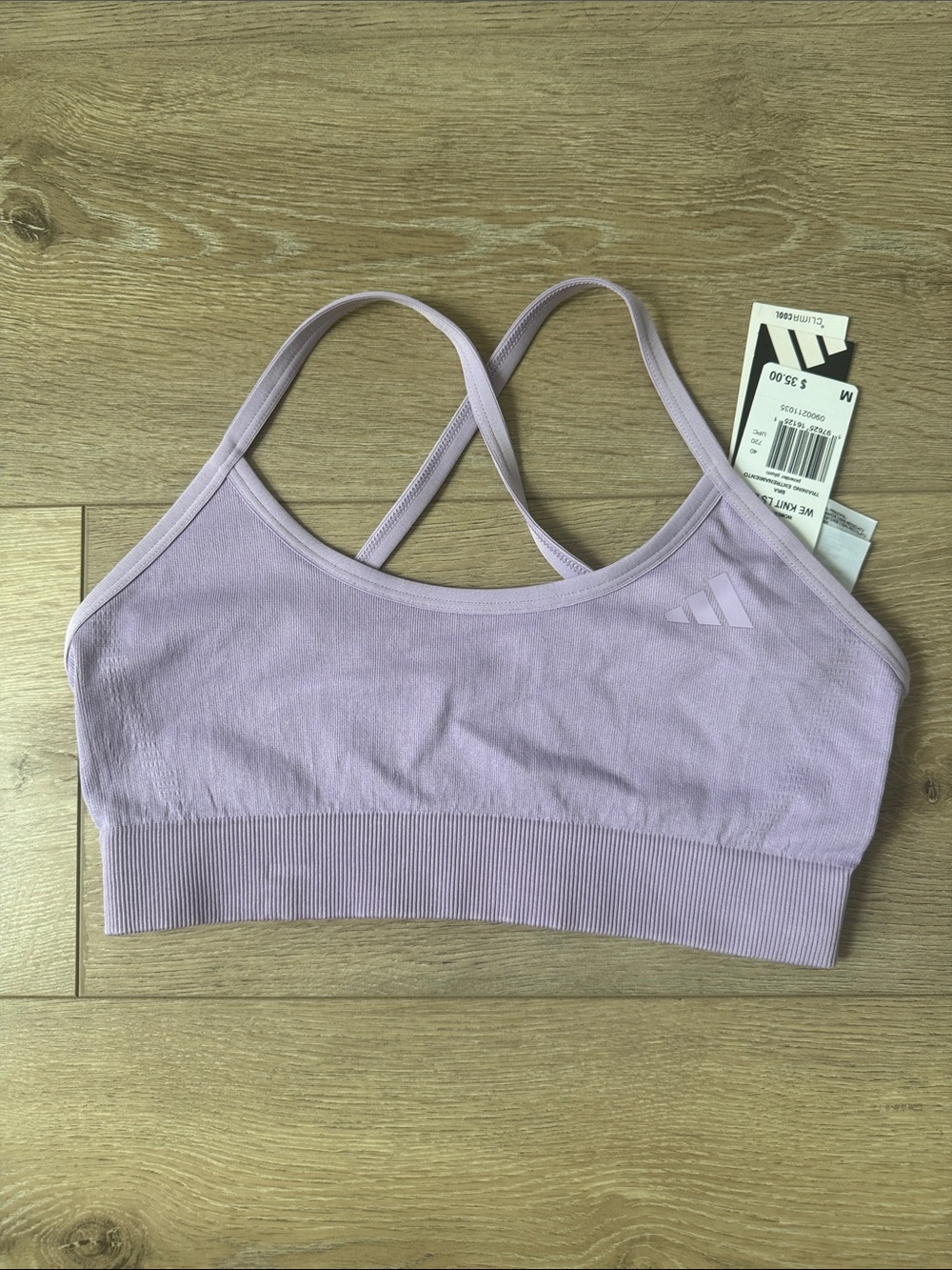 NWT adidas Lavender Seamless We Knit LS Cross-Back Sports Bra